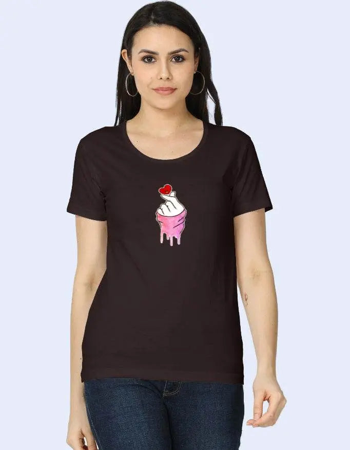 Women’s Graphic T-Shirt with Dripping Sleeve Heart Hand Design Baklol Wear