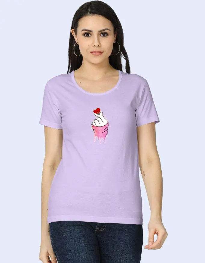 Women’s Graphic T-Shirt with Dripping Sleeve Heart Hand Design Baklol Wear