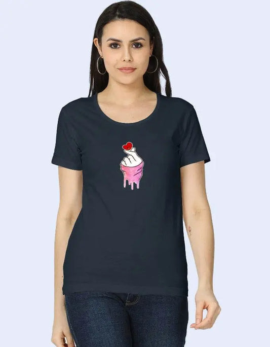 Women’s Graphic T-Shirt with Dripping Sleeve Heart Hand Design Baklol Wear