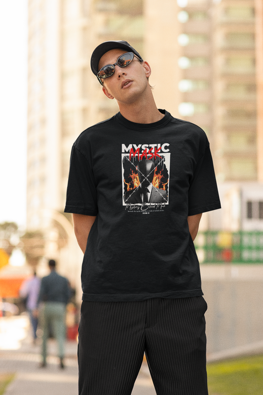 Mystic Mask Oversized T-Shirt – Mysterious Flame Graphic Streetwear
