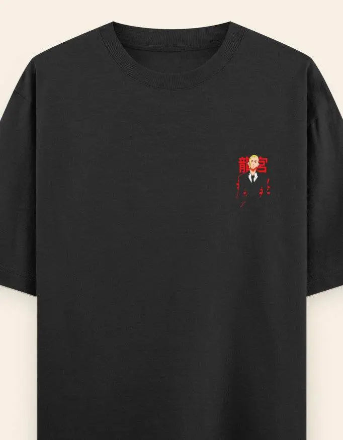 Anime Suit Character Back Print T-Shirt | Japanese Typography Oversized Tee - Baklol Wear