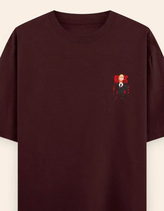 Anime Suit Character Back Print T-Shirt | Japanese Typography Oversized Tee - Baklol Wear