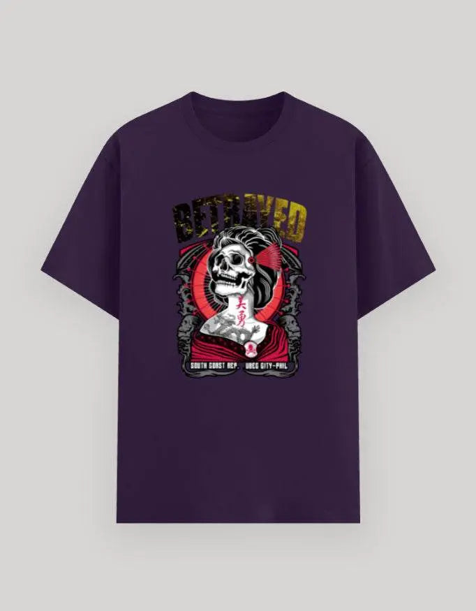 Men's Betrayed Samurai Skull Graphic T-Shirt – Japanese Tattoo Art, Edgy Streetwear Crew Neck Tee Baklol Wear