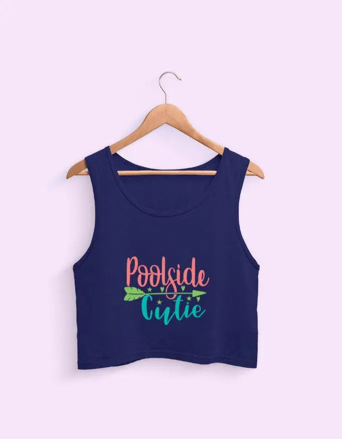 Poolside Cutie Cropped Tank Top – Fun Slogan Summer Shirt for Women & Girls Baklol Wear