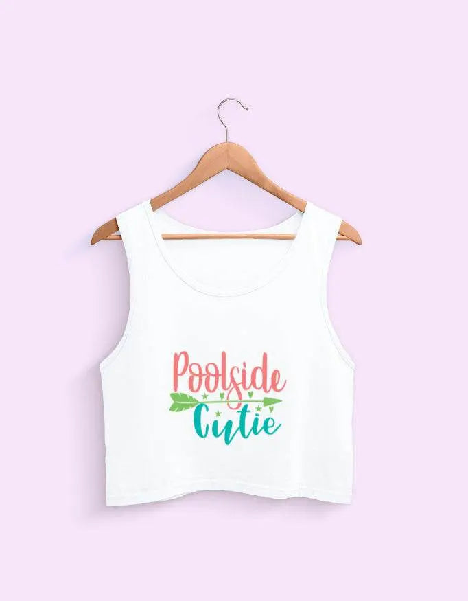 Poolside Cutie Cropped Tank Top – Fun Slogan Summer Shirt for Women & Girls Baklol Wear