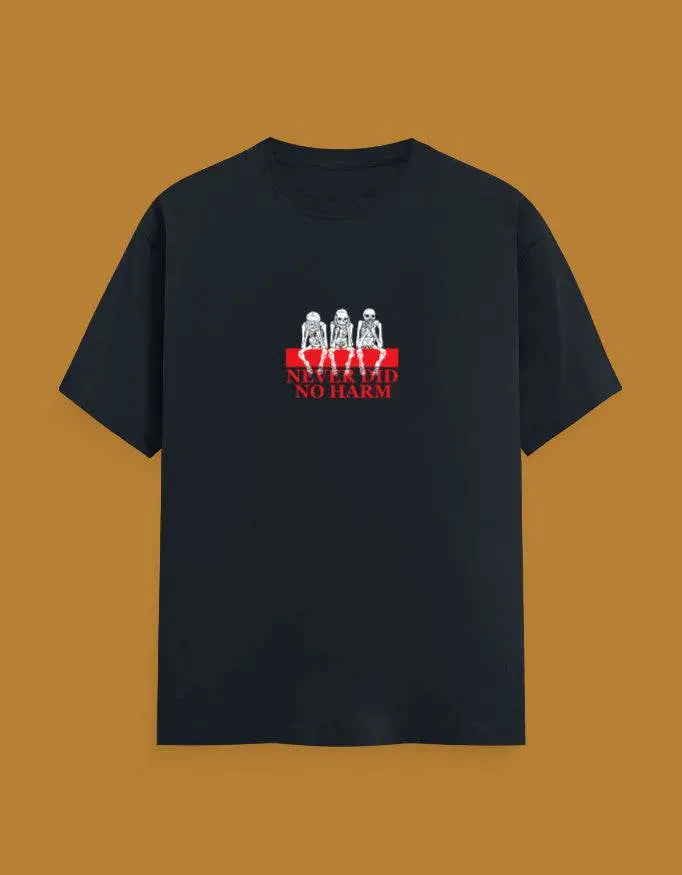 Premium Skeleton Graphic “Never Did No Harm” Classic Crew T-Shirt - Baklol Wear