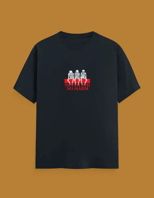 Premium Skeleton Graphic “Never Did No Harm” Classic Crew T-Shirt - Baklol Wear