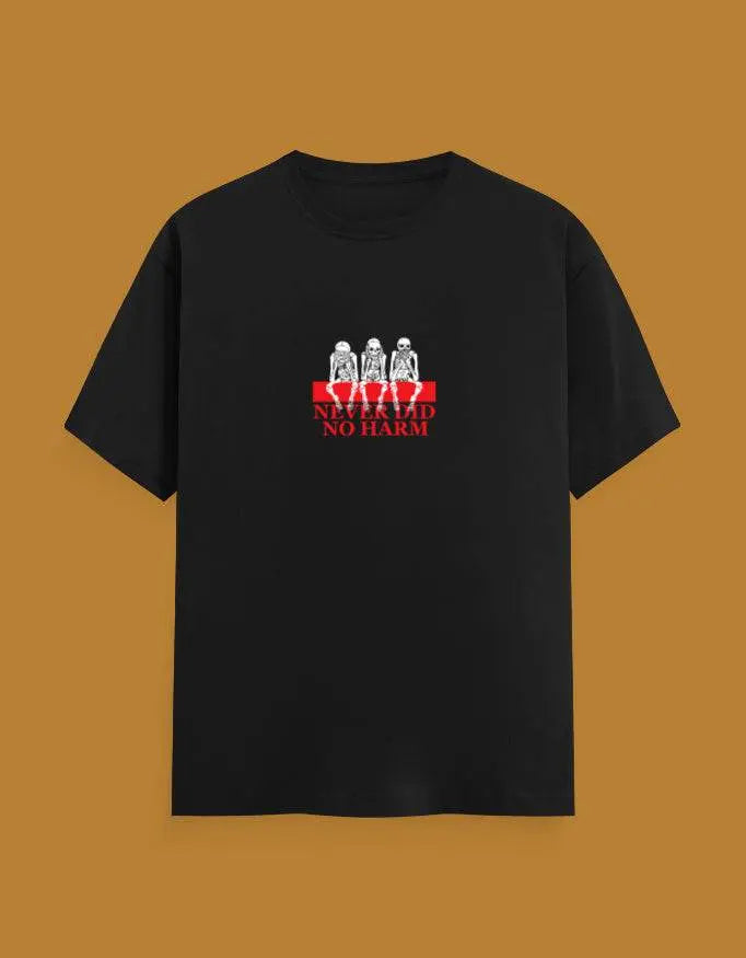Premium Skeleton Graphic “Never Did No Harm” Classic Crew T-Shirt - Baklol Wear