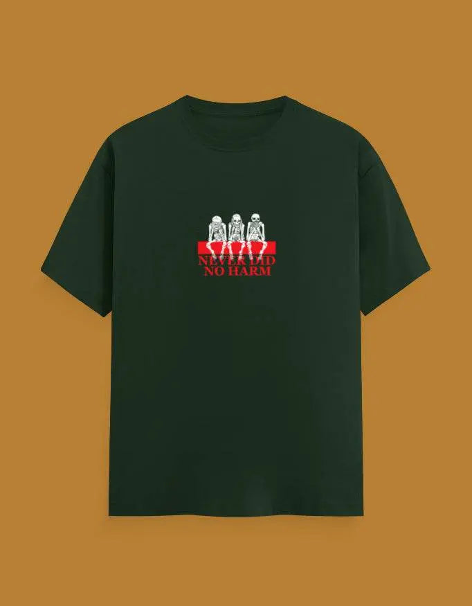 Premium Skeleton Graphic “Never Did No Harm” Classic Crew T-Shirt - Baklol Wear