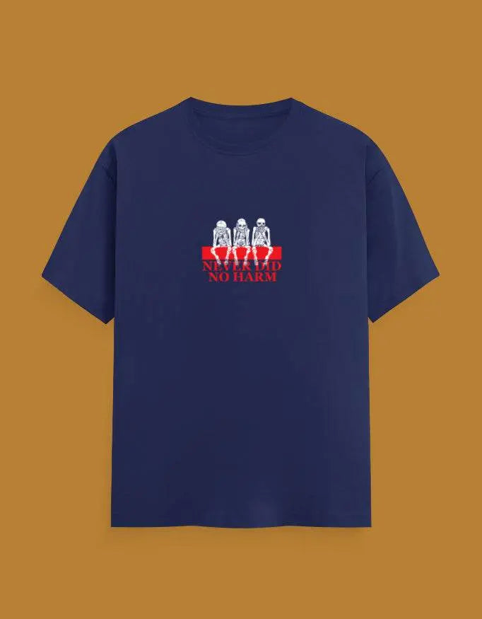 Premium Skeleton Graphic “Never Did No Harm” Classic Crew T-Shirt - Baklol Wear