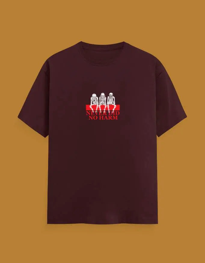 Premium Skeleton Graphic “Never Did No Harm” Classic Crew T-Shirt - Baklol Wear