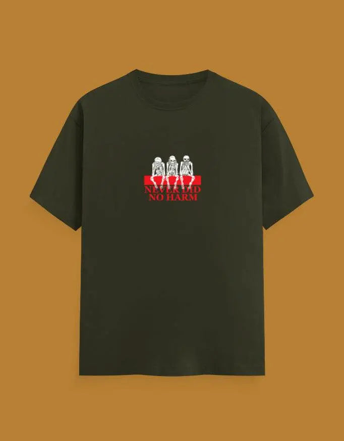 Premium Skeleton Graphic “Never Did No Harm” Classic Crew T-Shirt - Baklol Wear